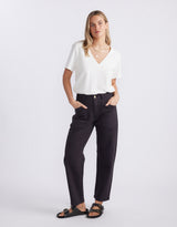 Saskia Stretch Cargo Barrel Jean - Washed Black
