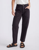 Saskia Stretch Cargo Barrel Jean - Washed Black