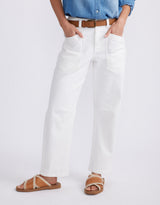 Saskia Stretch Cargo Barrel Jean - White