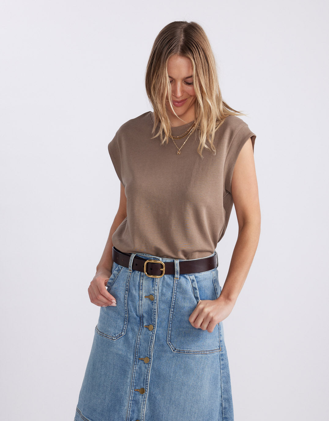 The Edit Cap Sleeve Tank - Chocolate