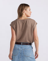 The Edit Cap Sleeve Tank - Chocolate