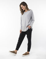 Elm - Fundamental Long Sleeve Rib Tee - Grey Marle - White & Co Living Tops