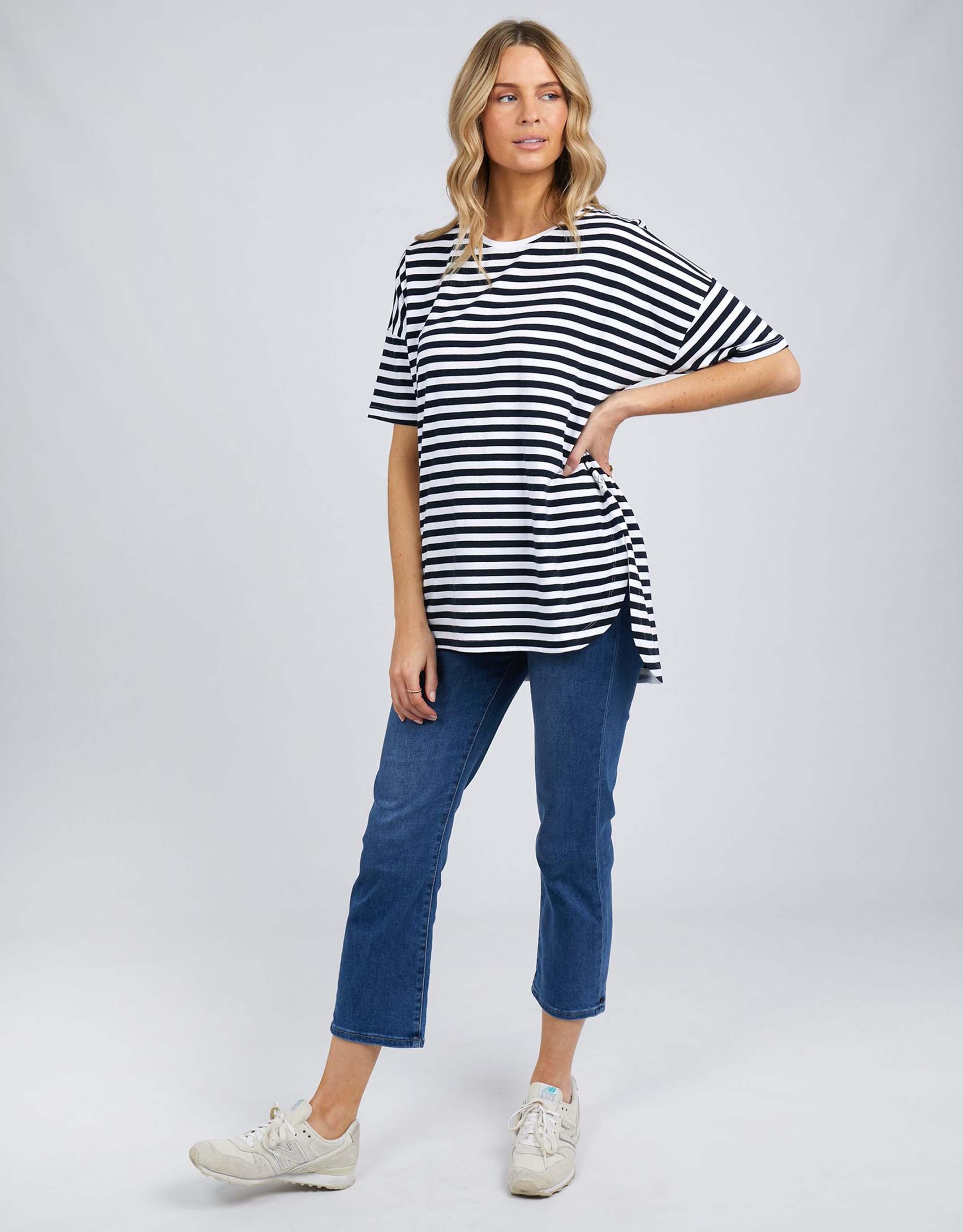 Elm - Lauren Stripe Short Sleeve Tee - Navy & White Stripe - White & Co Living Tees & Tanks