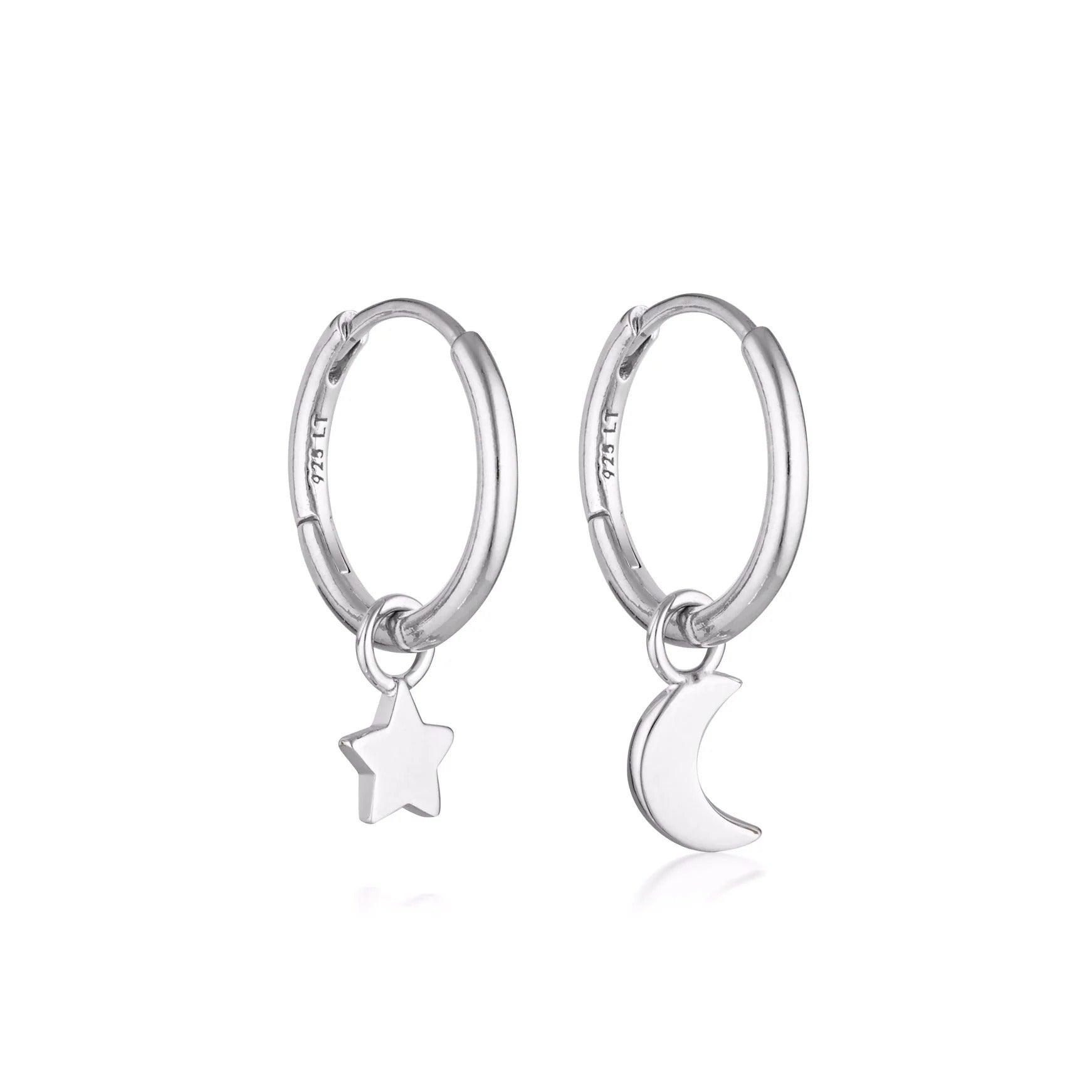 Linda Tahija Jewellery - Star & Moon Huggie Hoop Earrings - Sterling Silver - White & Co Living Accessories