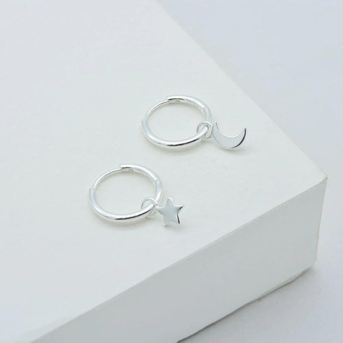 Linda Tahija Jewellery - Star & Moon Huggie Hoop Earrings - Sterling Silver - White & Co Living Accessories