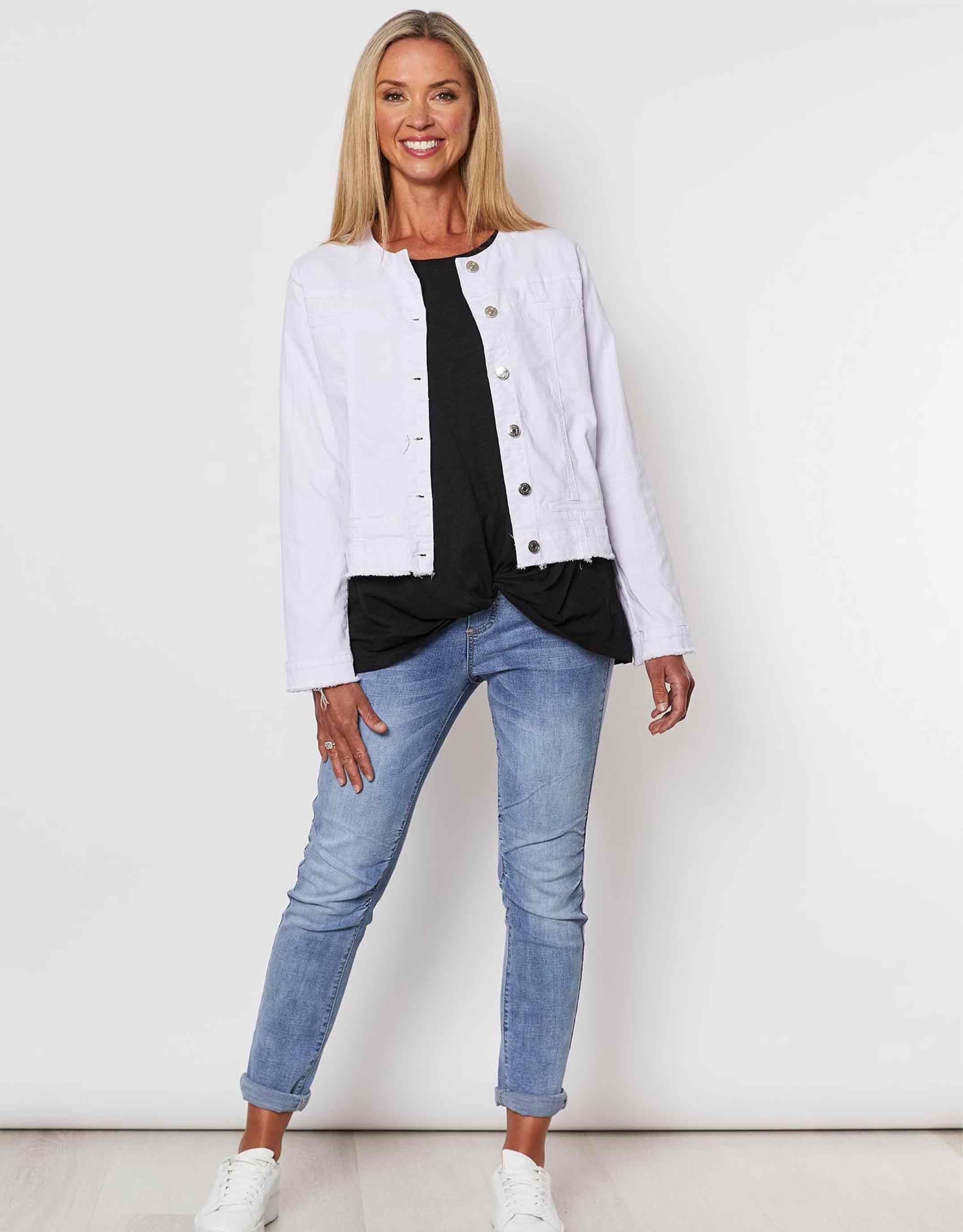 threadz collarless denim jacket white white and co living jackets 2