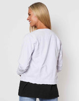 Threadz - Collarless Denim Jacket - White - White & Co Living Jackets