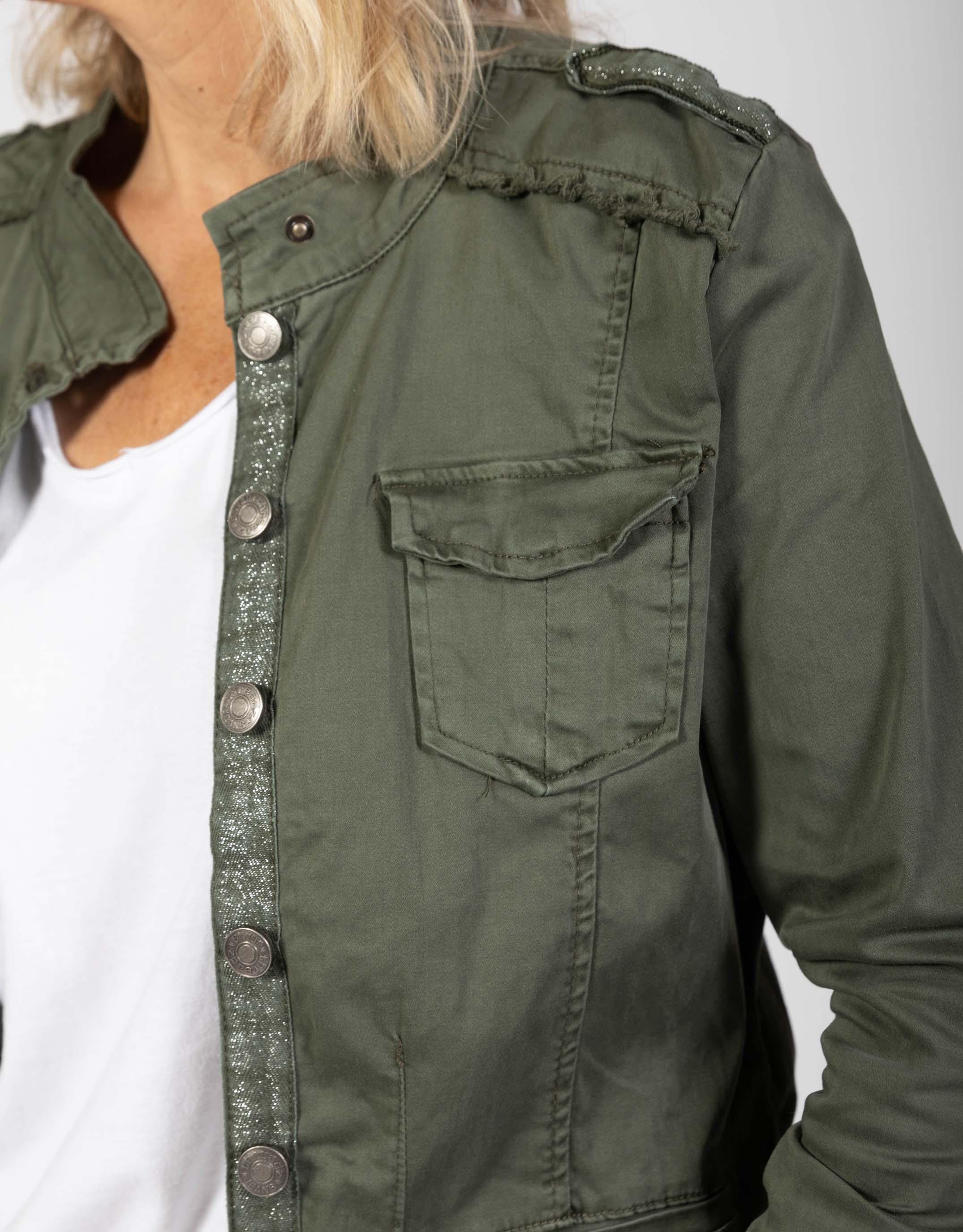 Green army deals denim jacket