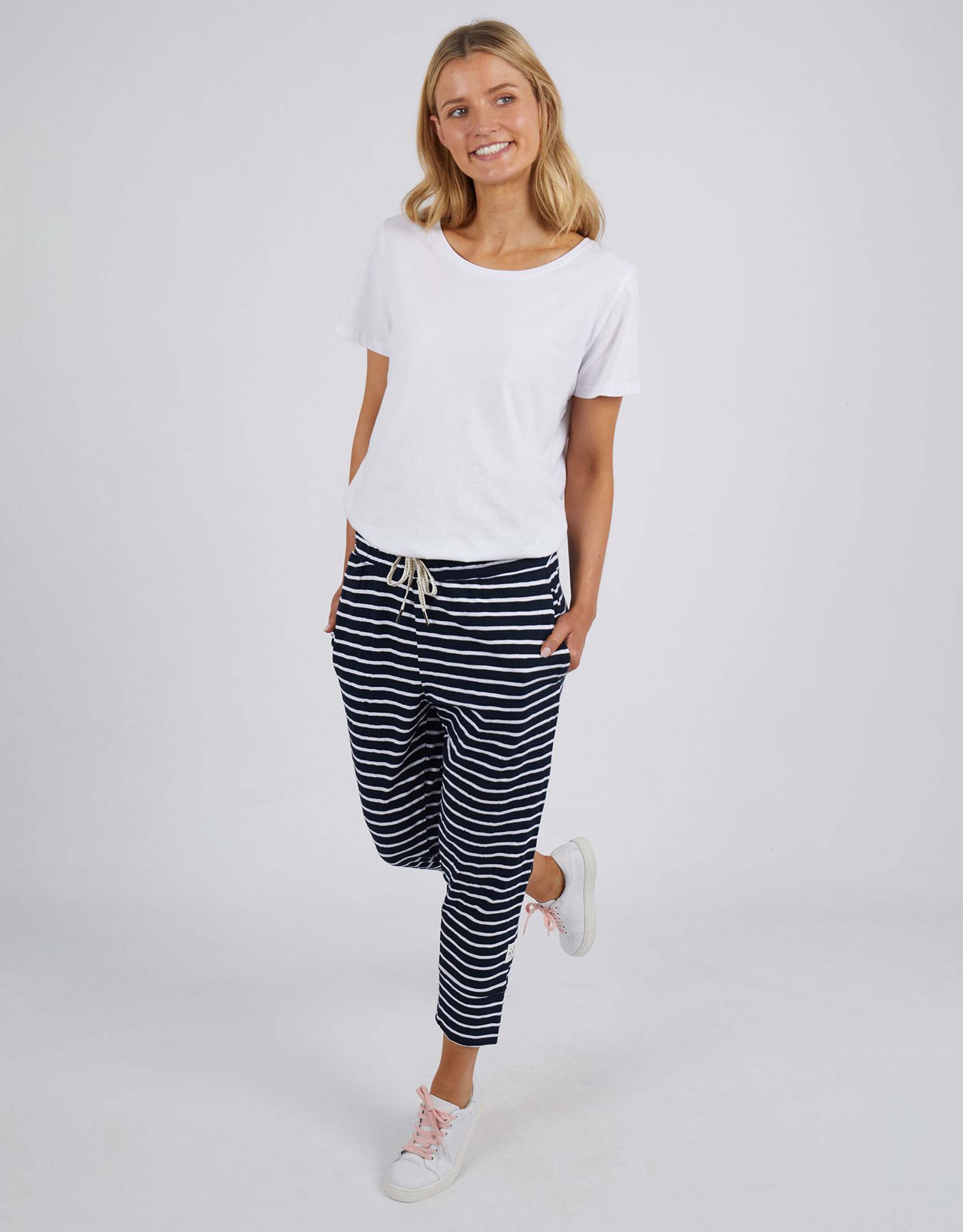 3/4 Brunch Pants - Navy/White Stripe