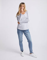 White & Co. - Original Round Neck Long Sleeve T-Shirt - Grey Marle - White & Co Living Tops