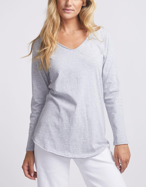 White & Co. - Original V-Neck Long Sleeve T-Shirt - Grey Marle - White & Co Living Tops