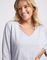 White & Co. - Original V-Neck Long Sleeve T-Shirt - Grey Marle - White & Co Living Tops