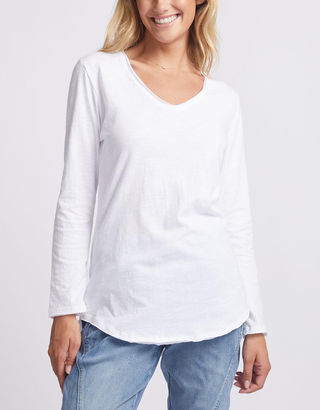 Buy Original V Neck Long Sleeve T Shirt White White Co. for Sale Online Australia White Co