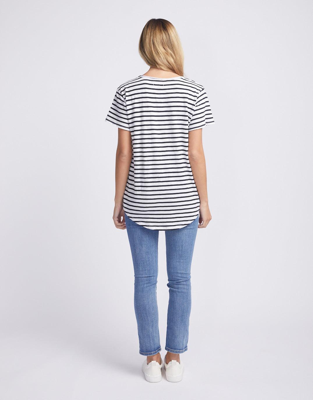 Black and white striped clearance v neck t shirt